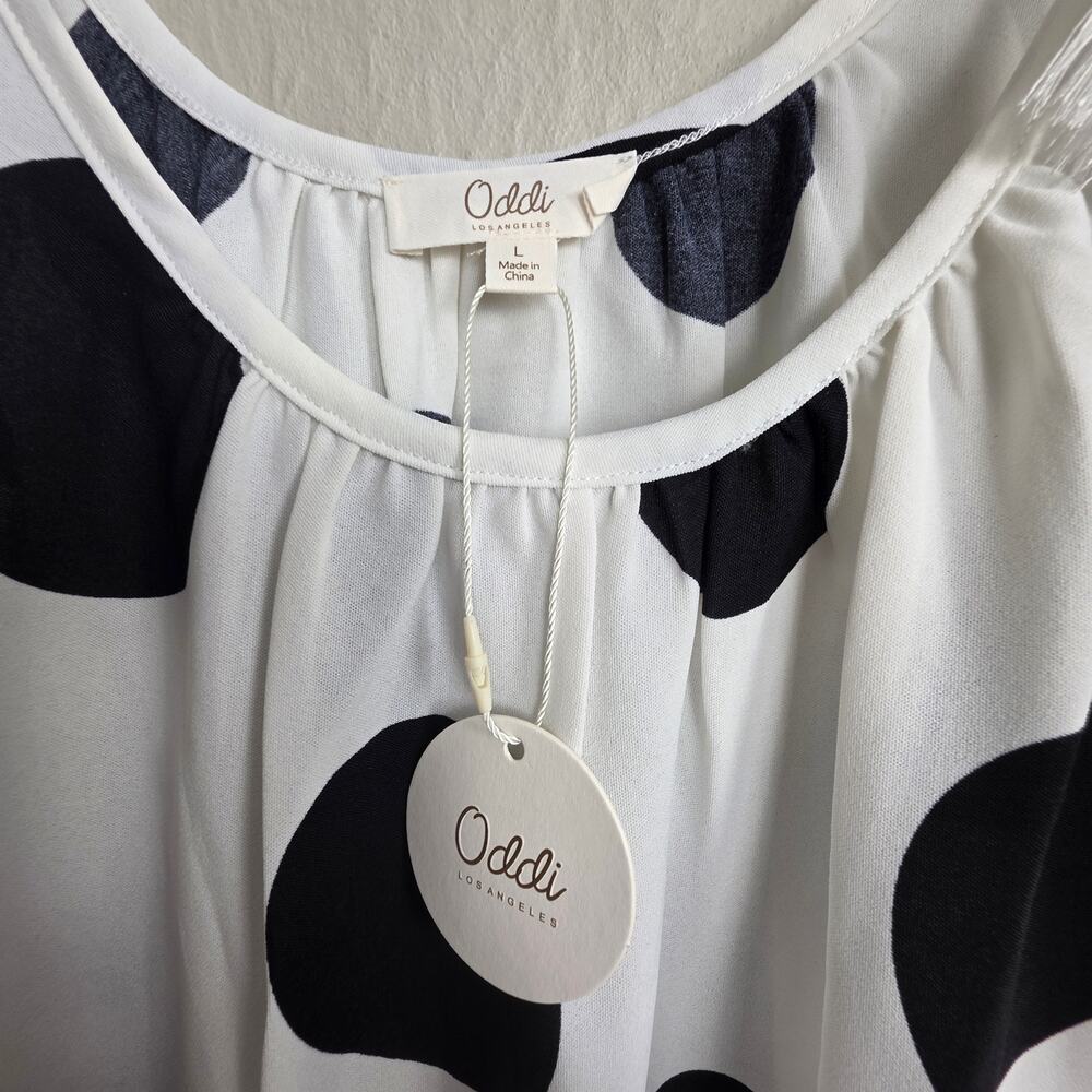 Oddi Polka White Black Dot Tassel Tie-Strap NWT Tiered Maxi Dress Large - Picture 7 of 13